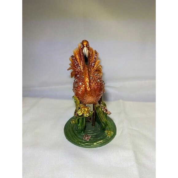 Trinket Box Flamingo Solid Metal Enameled Sparkling Crystals Treasure Box Gift - Picture 2 of 7